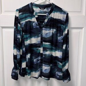 Simply Vera Vera Wang  Blue and Green Patterned Blouse